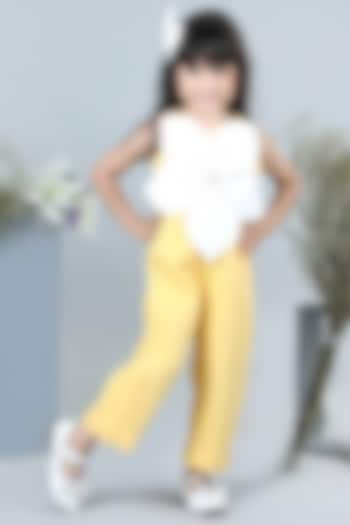 Yellow & White Imported Crepe Embellished Jumpsuit For Girls by The Little celebs at Pernia's Pop Up Shop