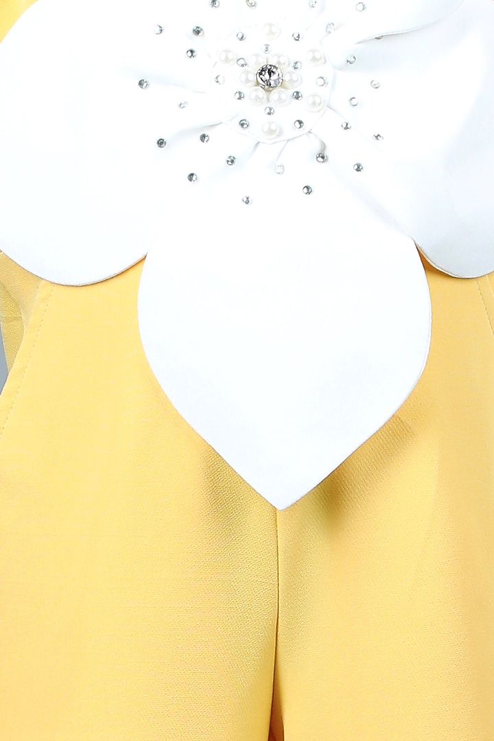 Yellow & White Imported Crepe Embellished Jumpsuit For Girls by The Little celebs at Pernia's Pop Up Shop