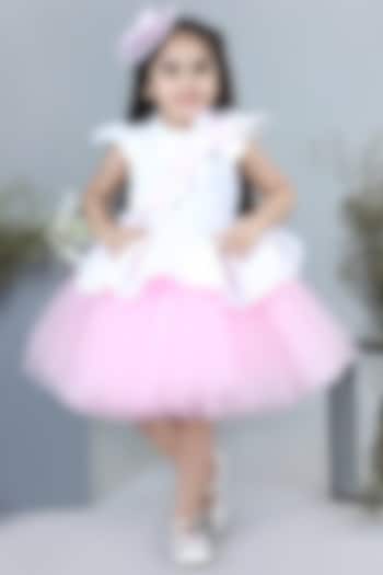 White & Pink Imported Crepe Embroidered Flared Dress For Girls by The Little celebs at Pernia's Pop Up Shop