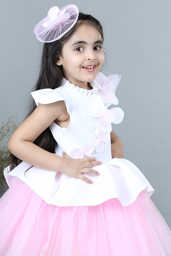 White & Pink Imported Crepe Embroidered Flared Dress For Girls by The Little celebs at Pernia's Pop Up Shop
