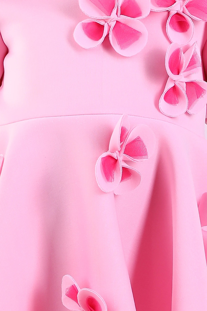 Pink Neoprene Embroidered Flared Dress For Girls by The Little celebs at Pernia's Pop Up Shop