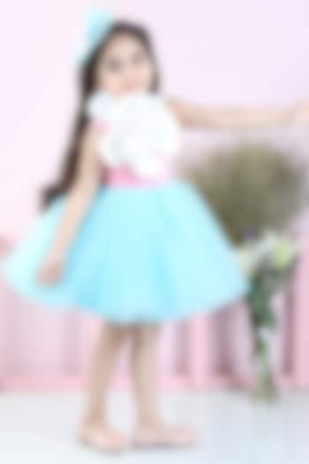 Pink & Blue Neoprene Embroidered Off-Shoulder Dress For Girls by The Little celebs at Pernia's Pop Up Shop