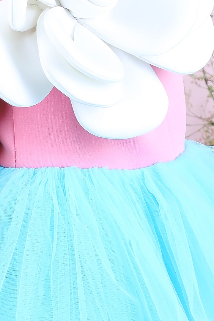 Pink & Blue Neoprene Embroidered Off-Shoulder Dress For Girls by The Little celebs at Pernia's Pop Up Shop