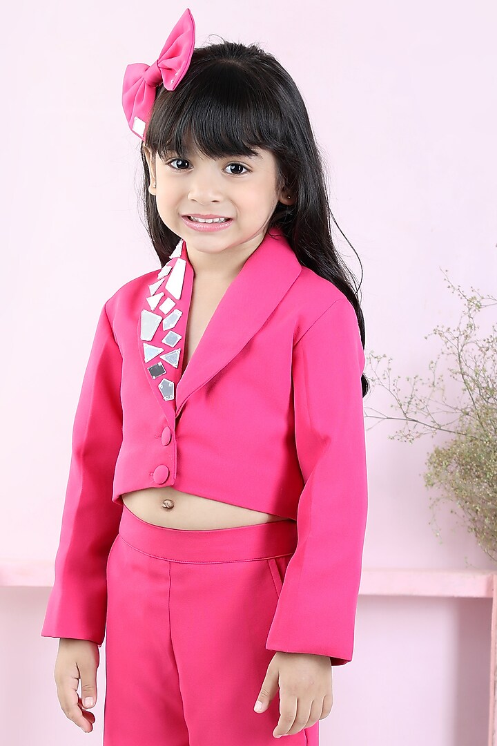 Hot Pink Imported Crepe Embroidered Co-Ord Set For Girls by The Little celebs at Pernia's Pop Up Shop