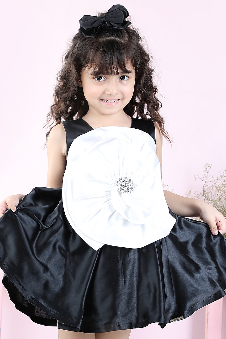 Black & White Imported Crepe Embroidered Flared Dress For Girls by The Little celebs at Pernia's Pop Up Shop