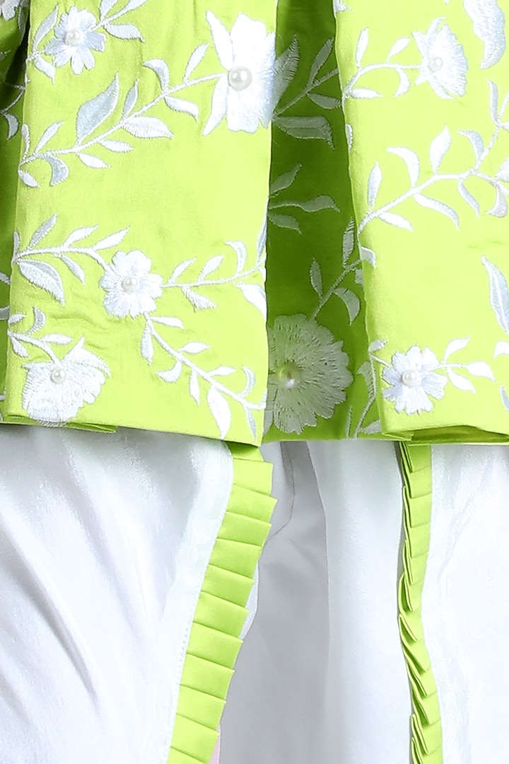 Green Silk Embroidered Peplum Kurta Set For Girls by The Little celebs at Pernia's Pop Up Shop