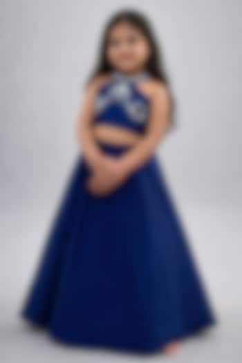 Royal Blue Silk Blend Lehenga Set For Girls by The Little celebs at Pernia's Pop Up Shop