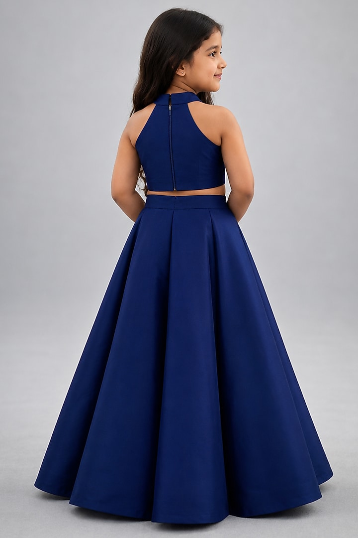 Royal Blue Silk Blend Lehenga Set For Girls by The Little celebs at Pernia's Pop Up Shop