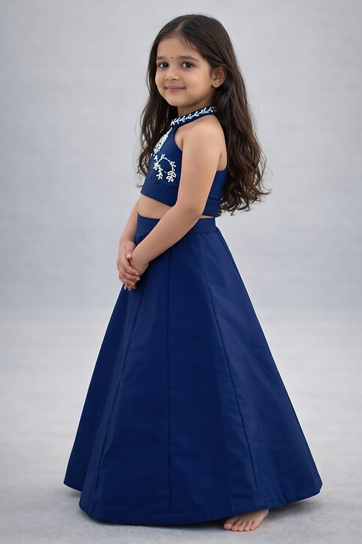 Royal Blue Silk Blend Lehenga Set For Girls by The Little celebs at Pernia's Pop Up Shop