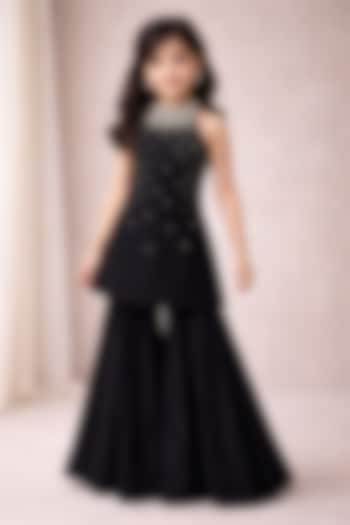 Black Georgette Gharara Set For Girls by The Little celebs at Pernia's Pop Up Shop