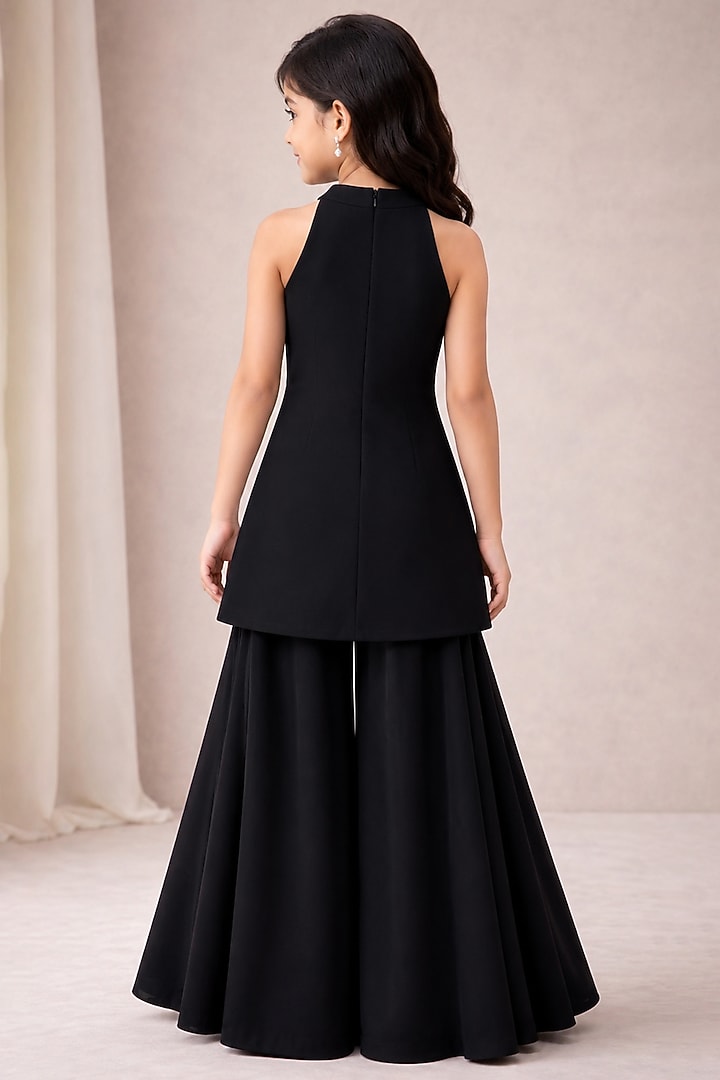 Black Georgette Gharara Set For Girls by The Little celebs at Pernia's Pop Up Shop