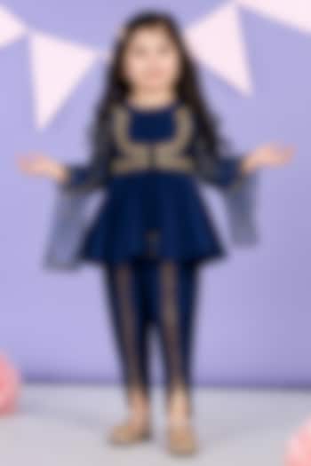 Royal Blue Silk Blend Zari Embroidered Kurta Set For Girls by The Little celebs at Pernia's Pop Up Shop