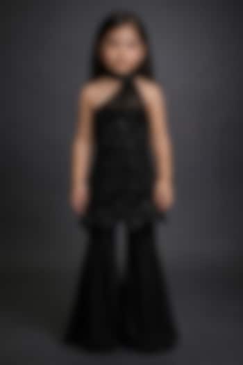 Black Georgette Flared Gharara Set For Girls by The Little celebs at Pernia's Pop Up Shop