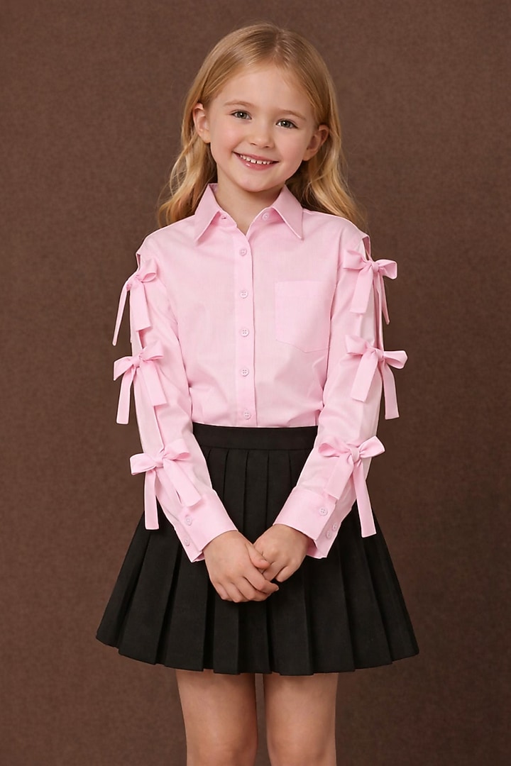 Black Cotton Japanese Crepe Pleated Skirt Set For Girls by The Little celebs at Pernia's Pop Up Shop