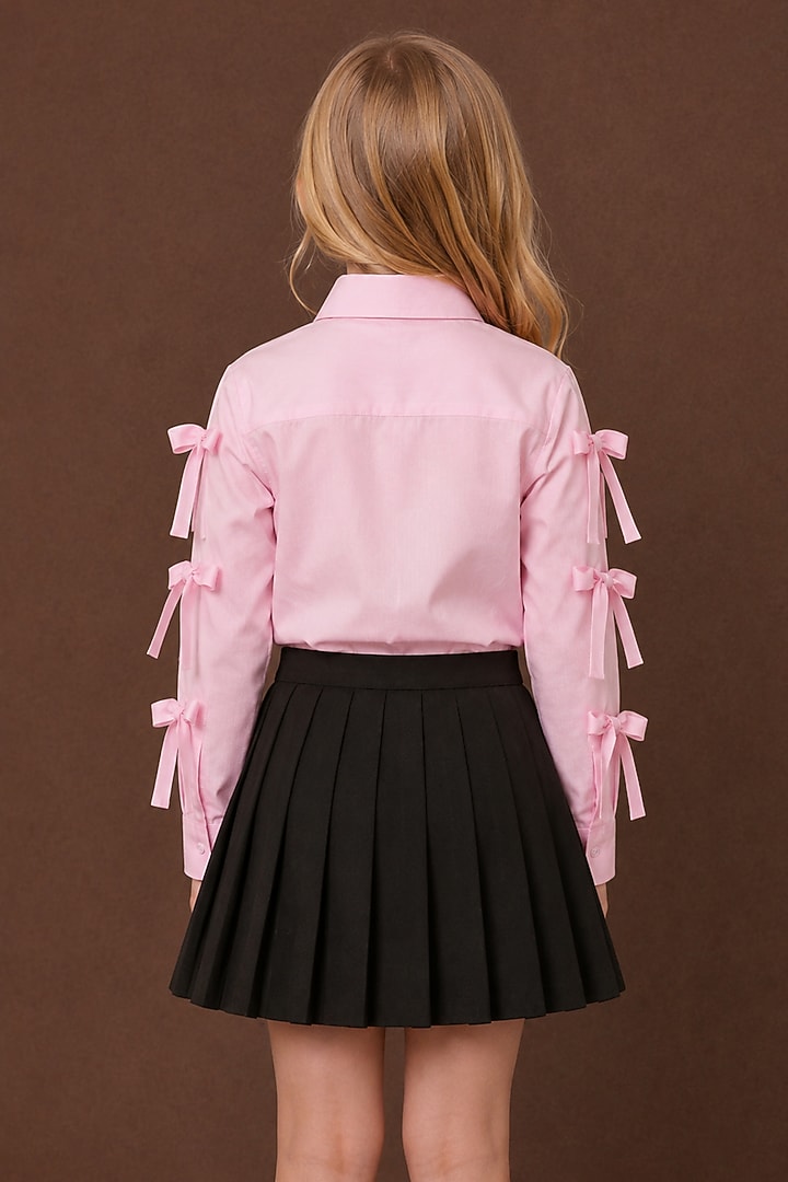 Black Cotton Japanese Crepe Pleated Skirt Set For Girls by The Little celebs at Pernia's Pop Up Shop