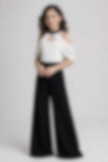 White & Black Japanese Crepe Jumpsuit For Girls by The Little celebs at Pernia's Pop Up Shop