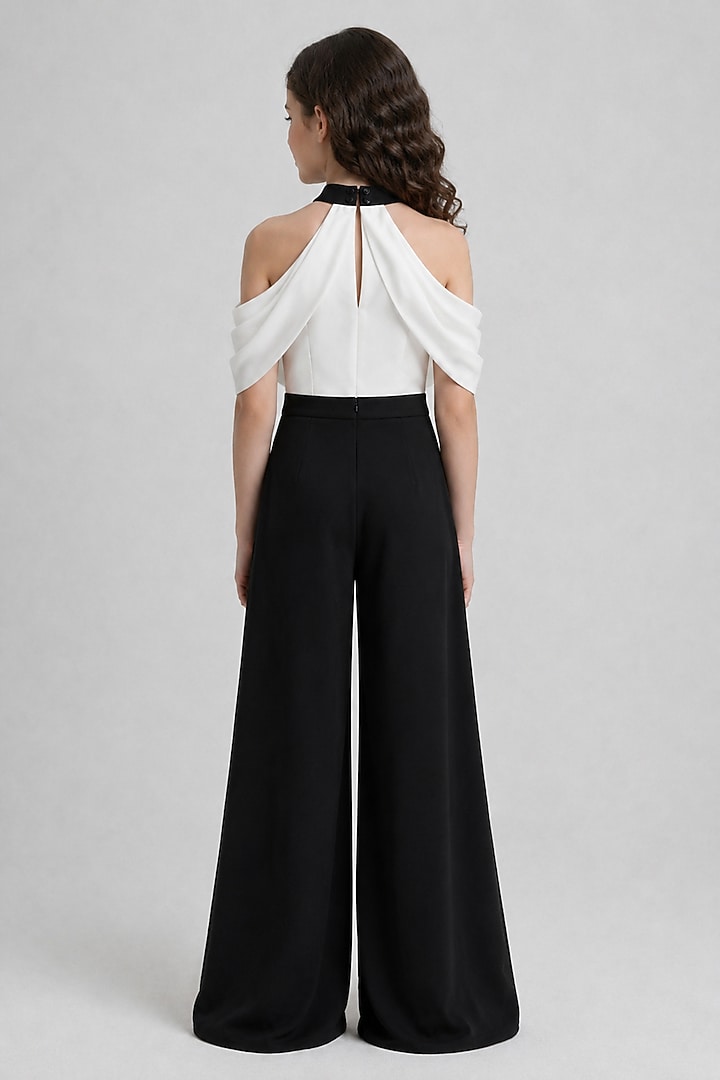 White & Black Japanese Crepe Jumpsuit For Girls by The Little celebs at Pernia's Pop Up Shop