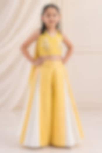 Yellow Silk Blend Pearl Embellished Co-Ord Set For Girls by The Little celebs at Pernia's Pop Up Shop