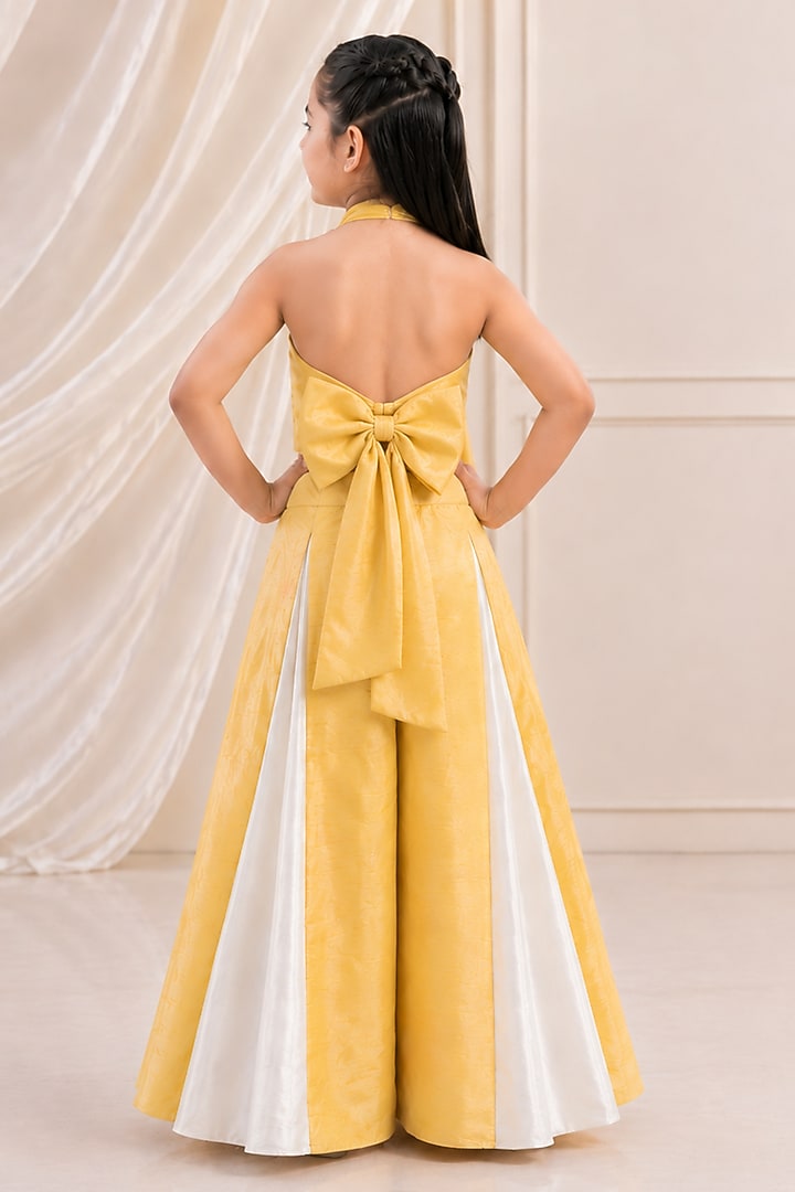 Yellow Silk Blend Pearl Embellished Co-Ord Set For Girls by The Little celebs at Pernia's Pop Up Shop