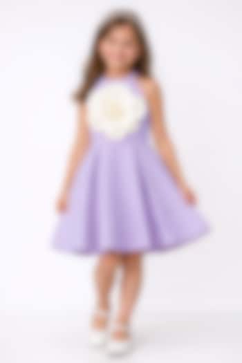 Lilac Japanese Crepe 3D Floral Dress For Girls by The Little celebs at Pernia's Pop Up Shop