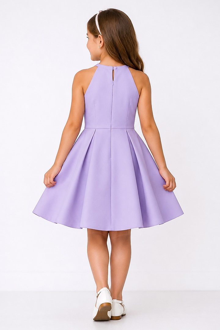 Lilac Japanese Crepe 3D Floral Dress For Girls by The Little celebs at Pernia's Pop Up Shop