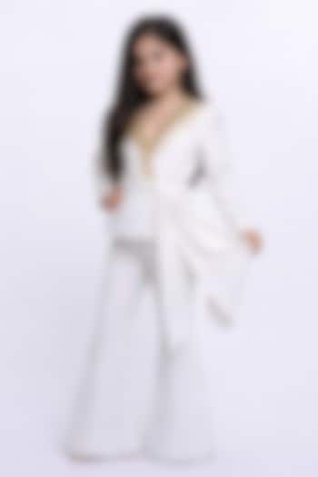 White Japanese Crepe Embroidered Co-Ord Set For Girls by The Little celebs at Pernia's Pop Up Shop