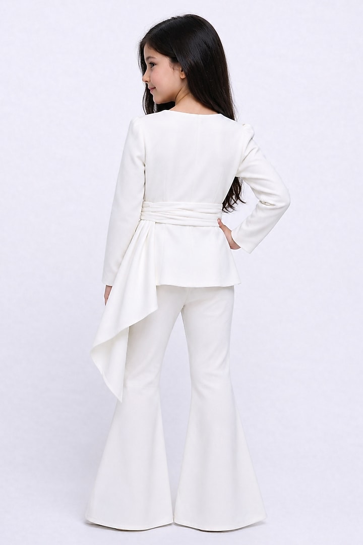 White Japanese Crepe Embroidered Co-Ord Set For Girls by The Little celebs at Pernia's Pop Up Shop