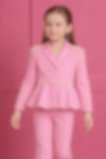 Pink Japanese Crepe Pearl Embroidered Co-Ord Set For Girls by The Little celebs at Pernia's Pop Up Shop