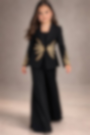 Black Japanese Crepe Sequin Embroidered Co-Ord Set For Girls by The Little celebs at Pernia's Pop Up Shop