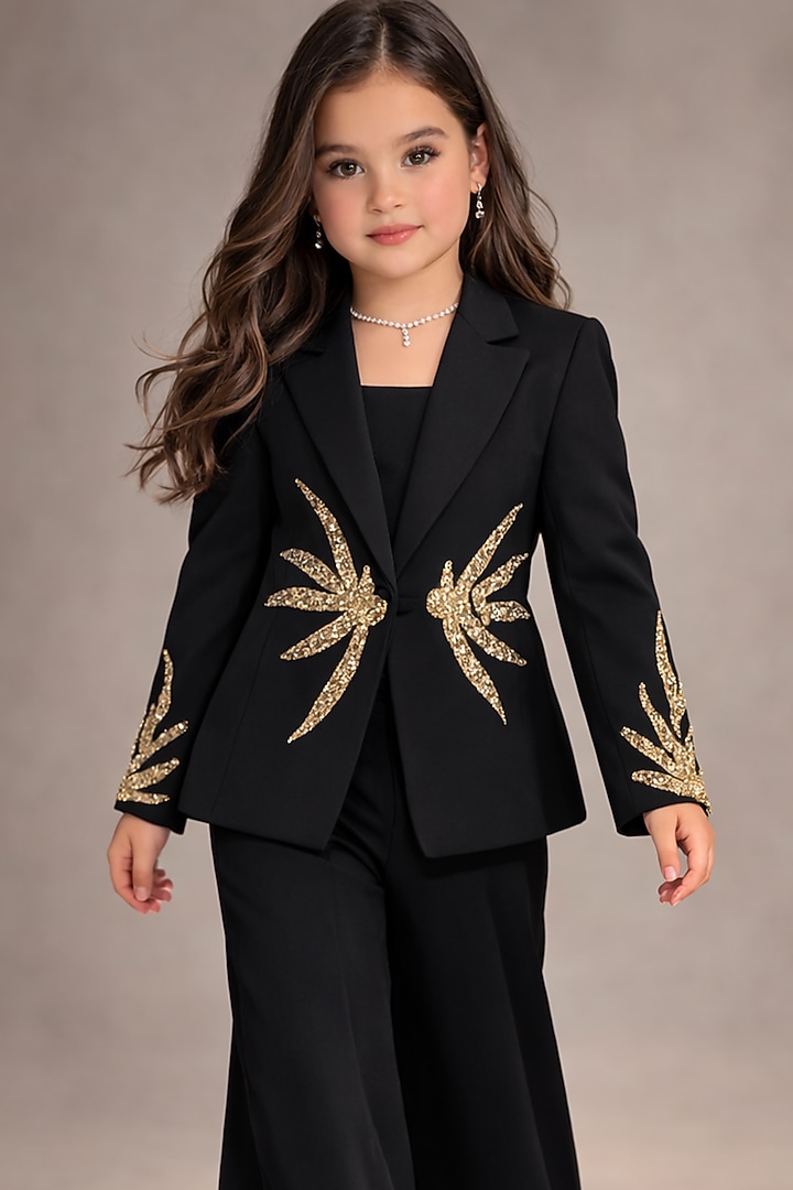 Black Japanese Crepe Sequin Embroidered Co-Ord Set For Girls by The Little celebs at Pernia's Pop Up Shop