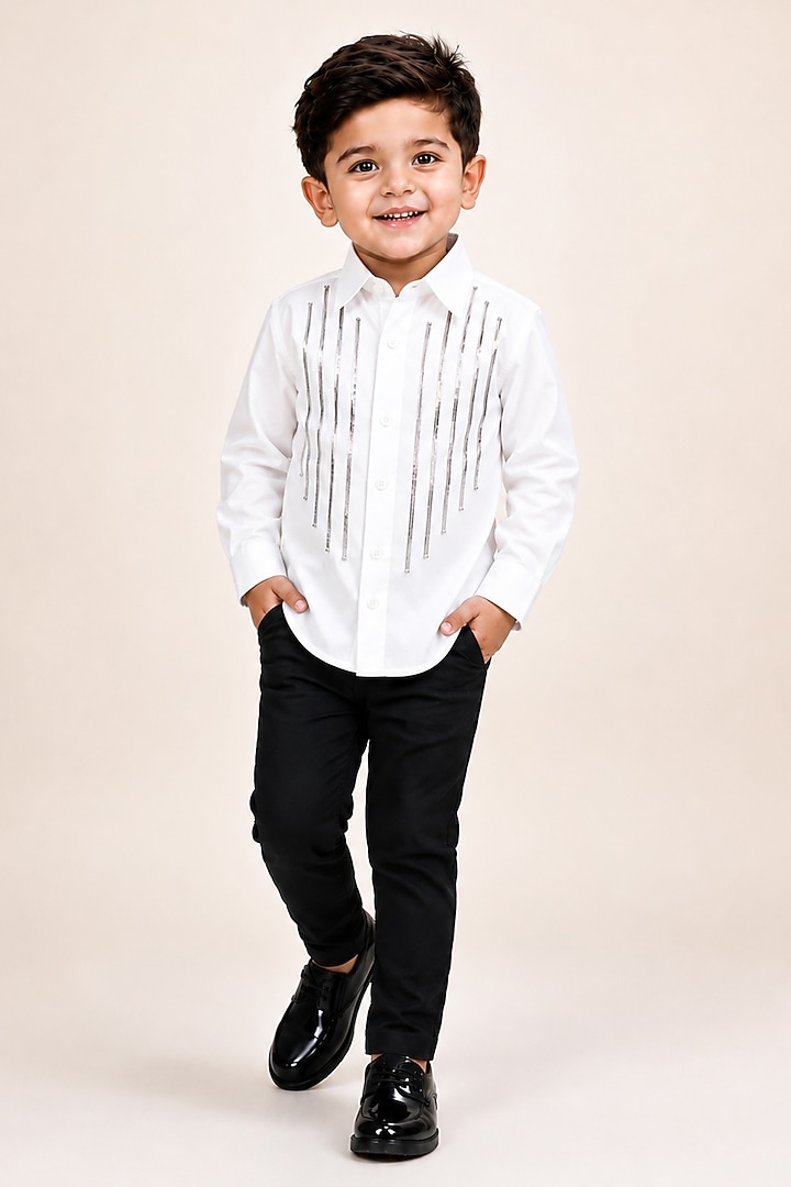 Black Cotton Japanese Crepe Pant Set For Boys by The Little celebs at Pernia's Pop Up Shop