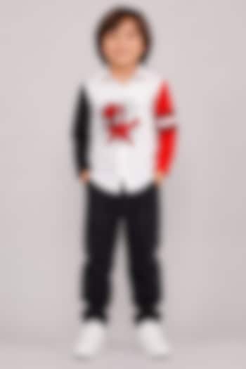 White Cotton Thread Embroidered Graphic Shirt For Boys by The Little celebs at Pernia's Pop Up Shop