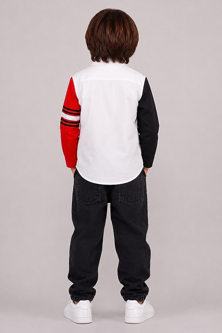 White Cotton Thread Embroidered Graphic Shirt For Boys by The Little celebs at Pernia's Pop Up Shop