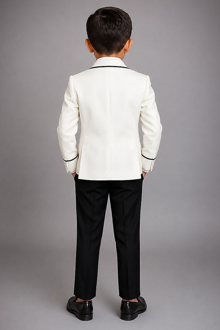 White & Black Japanese Crepe Tuxedo Set For Boys by The Little celebs at Pernia's Pop Up Shop