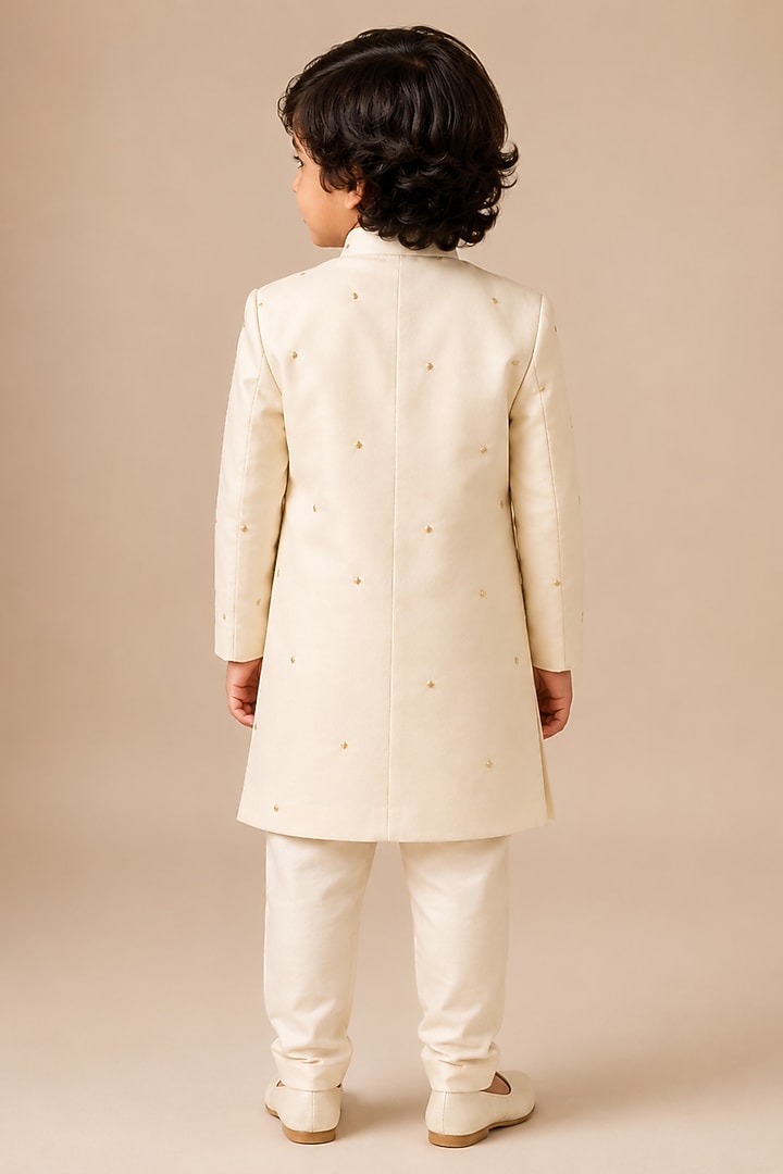 Off-White Silk Blend Sequin Embroidered Sherwani Set For Boys by The Little celebs at Pernia's Pop Up Shop