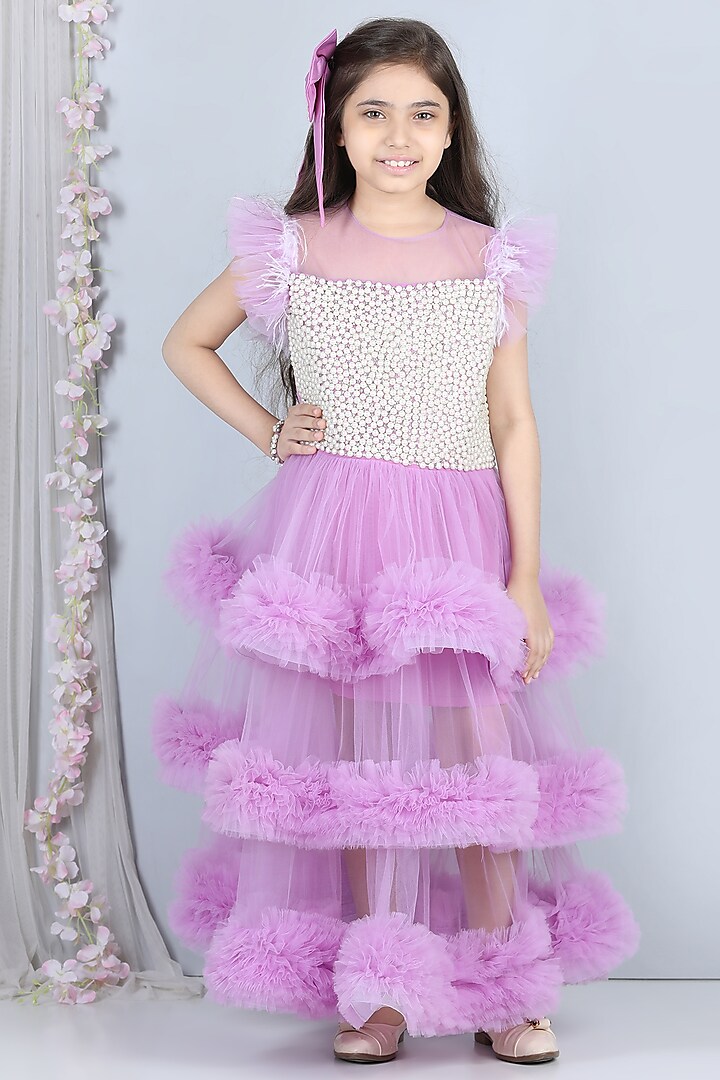 Lilac Embellished Dress For Girls by The Little celebs