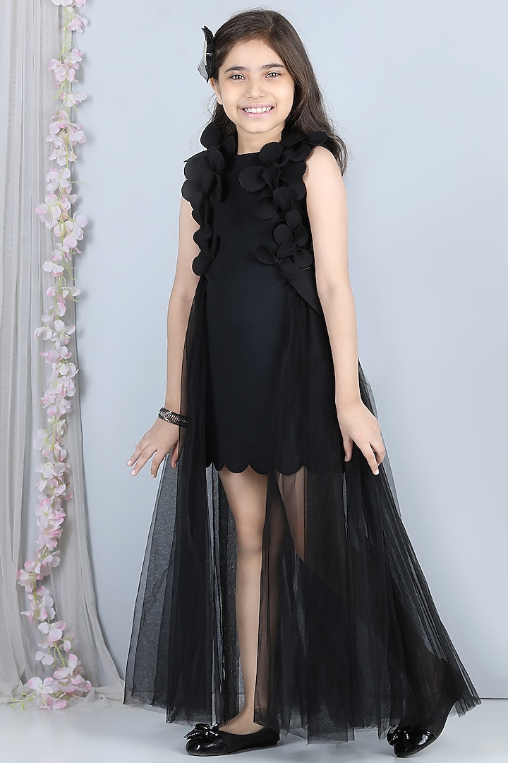 Black Neoprene Dress For Girls by The Little celebs