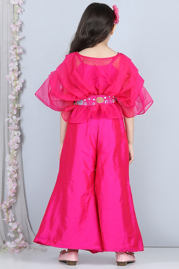 Pink Embroidered Pant Set For Girls by The Little celebs at Pernia's Pop Up Shop