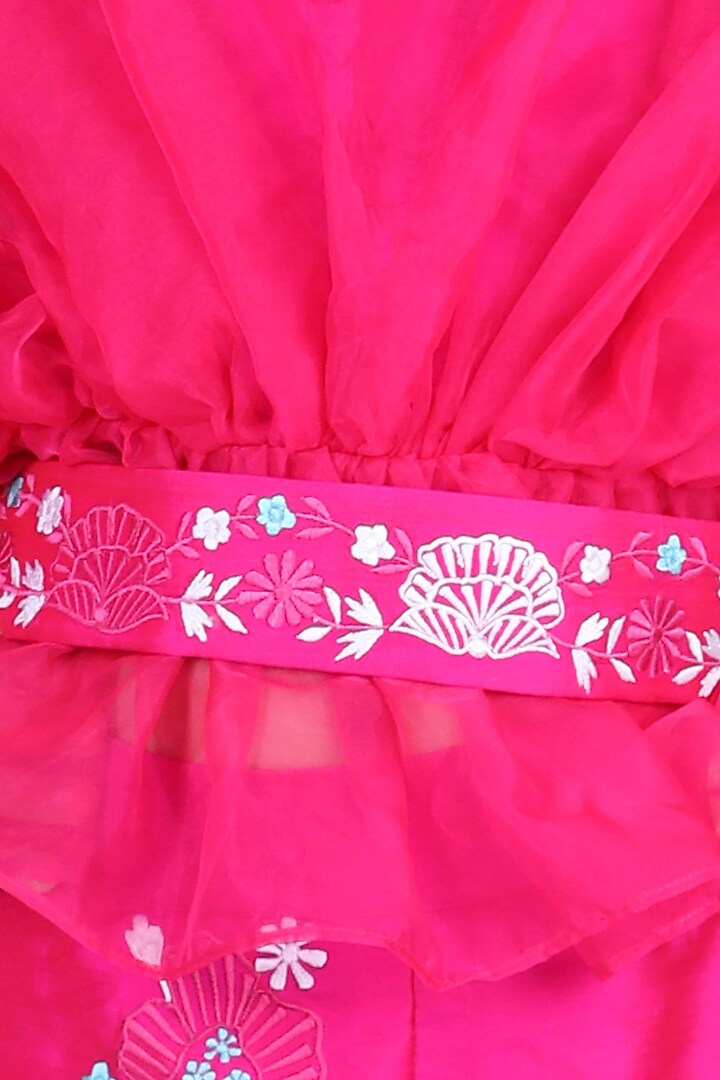 Pink Embroidered Pant Set For Girls by The Little celebs at Pernia's Pop Up Shop