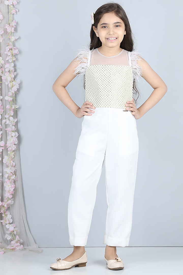 White Embellished Jumpsuit For Girls by The Little celebs