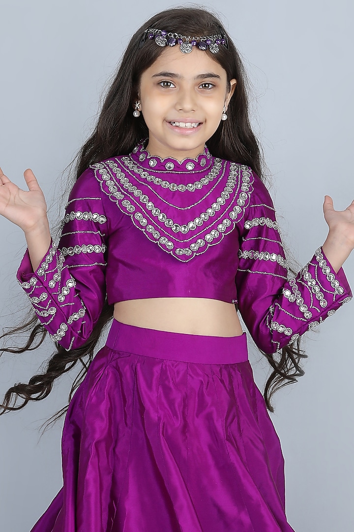 Purple Silk Lehenga Set For Girls by The Little celebs at Pernia's Pop Up Shop