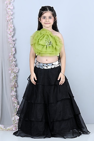 Black Organza & Satin Lehenga Set For Girls by The Little celebs