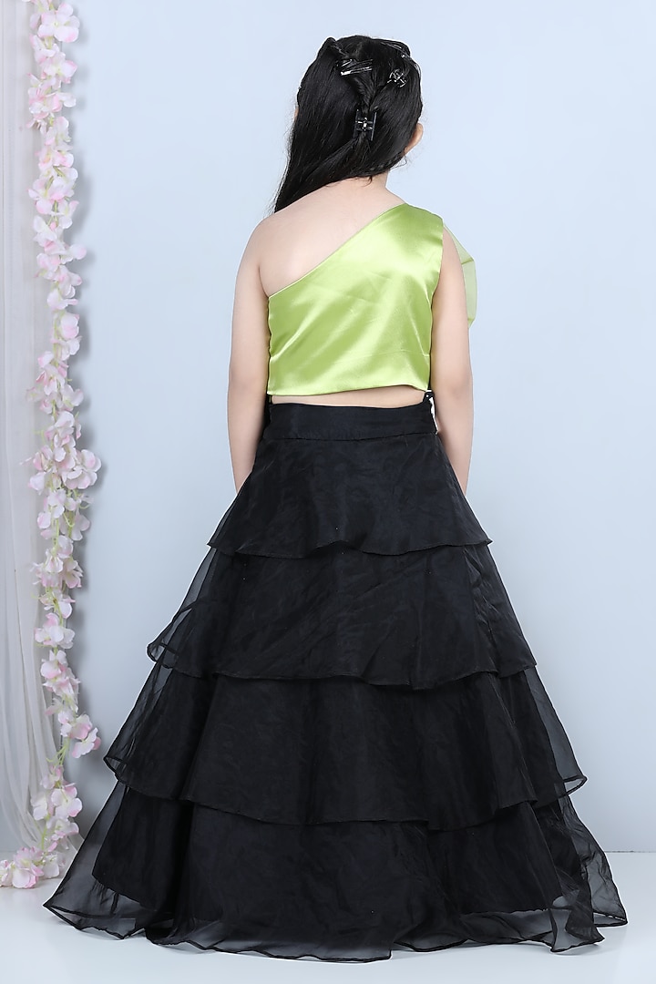 Black Organza & Satin Lehenga Set For Girls by The Little celebs at Pernia's Pop Up Shop