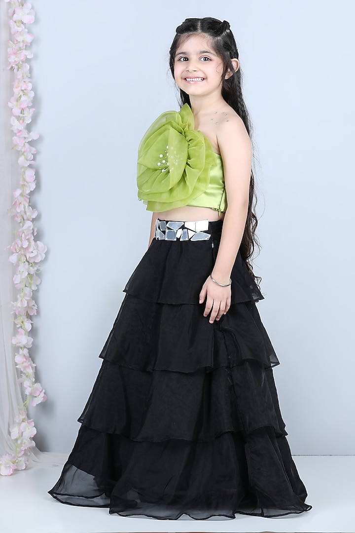 Black Organza & Satin Lehenga Set For Girls by The Little celebs at Pernia's Pop Up Shop