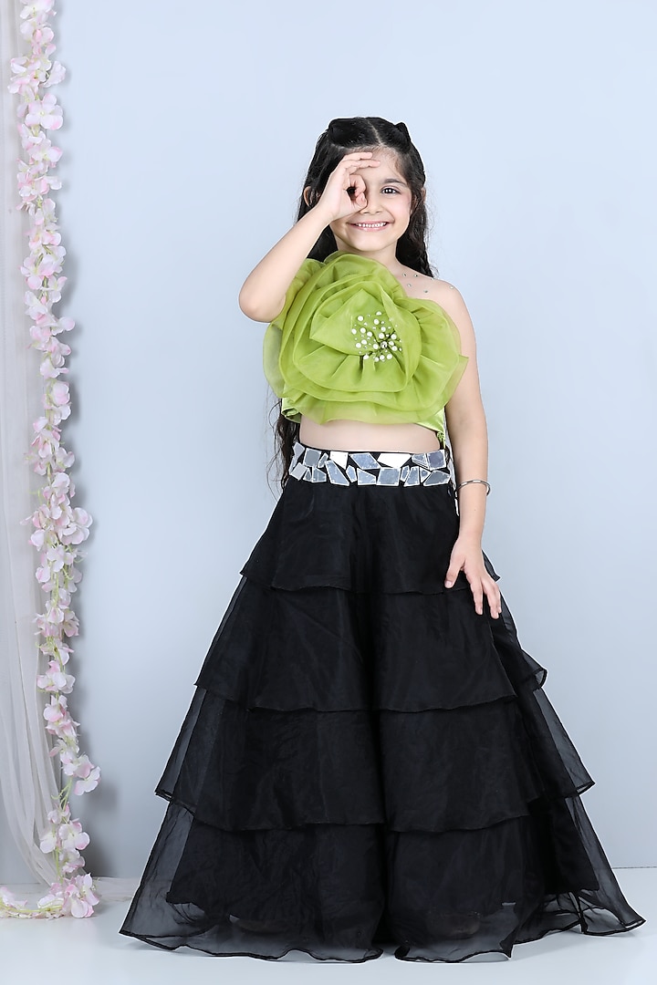 Black Organza & Satin Lehenga Set For Girls by The Little celebs at Pernia's Pop Up Shop