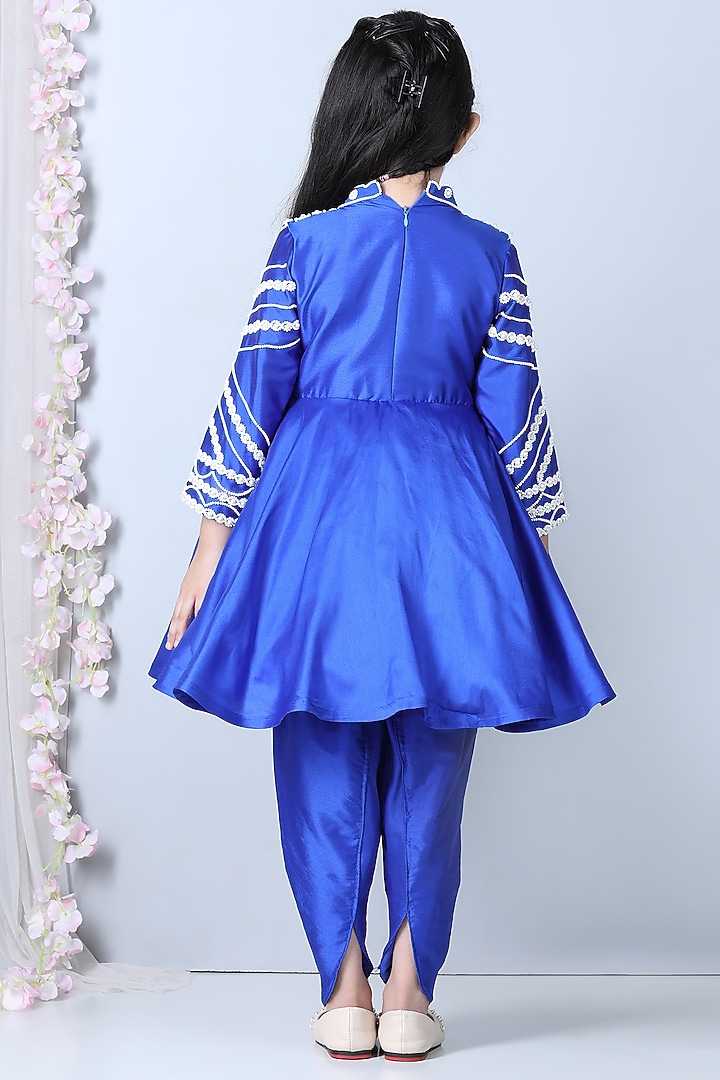 Electric Blue Embellished Kurta Set For Girls by The Little celebs at Pernia's Pop Up Shop