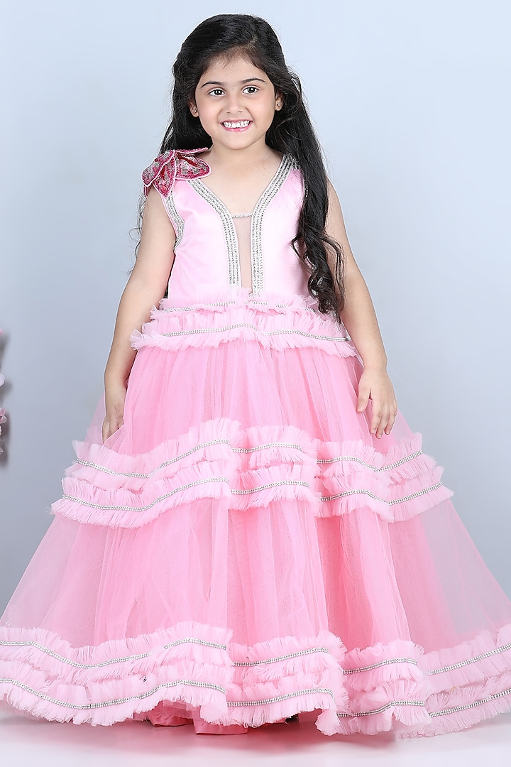 Baby Pink Embellished Dress For Girls by The Little celebs
