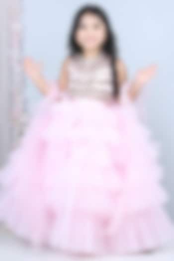 Baby Pink Net & Tulle Lehenga Set For Girls by The Little celebs