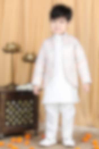 White Silk Kurta Set With Coat For Boys by The Little celebs