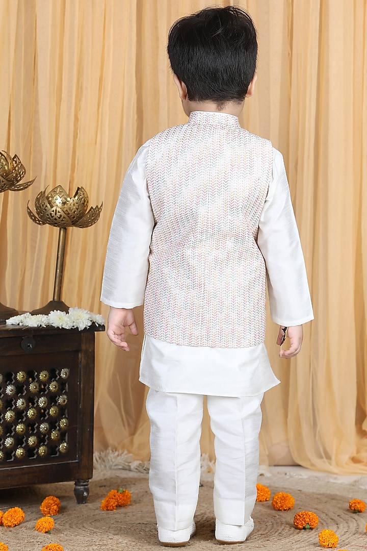 White Kurta Set With Embroidered Bundi Jacket For Boys by The Little celebs at Pernia's Pop Up Shop